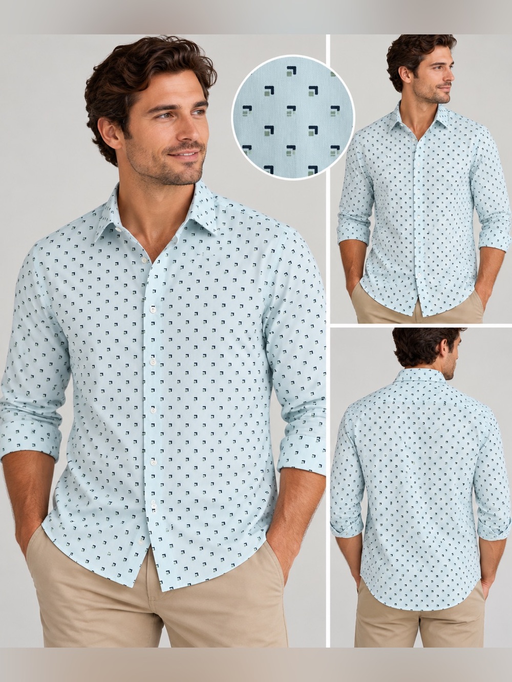 NWOT! Nordstrom Light Blue Shirt with Navy Micro Print